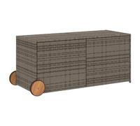 vidaXL Outdoor Deck Storage Box with Wheels - 283L Grey Poly Rattan & Steel Frame, Water- Bag for Patio/Garden