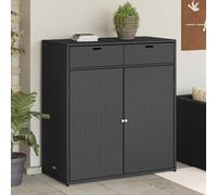 vidaXL Poly Rattan Garden Storage Cabinet - Ideal for Outdoor Cushions, Garden Tools and More, Weather, Easy-to-Use Doors, Black