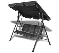 vidaXL Garden Swing Bench with Canopy Black Outdoor Porch Seat Hammock Daybed