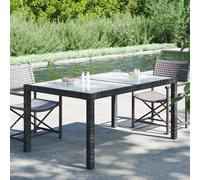 vidaXL Garden Table 150x90x75 cm Tempered Glass and Poly Rattan Black 02 UK HOT