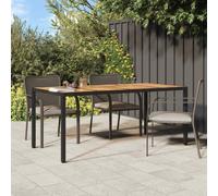 vidaXL Solid Acacia Wood Garden Table Poly Rattan Black Outdoor Dining Table