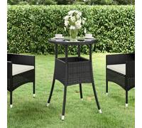 vidaXL Garden Table Ø60 cm Tempered Glass and Poly Rattan Black Patio Table