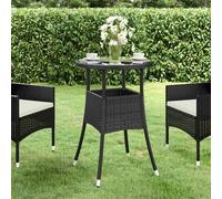 vidaXL Garden Table 脴60x75 cm Tempered Glass and Poly Rattan Black UK HOT