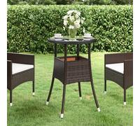 vidaXL Garden Table Ø60 cm Tempered Glass and Poly Rattan Brown Patio Table