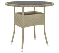 vidaXL Garden Table ?80 cm Tempered Glass and Poly Rattan Beige Patio Table