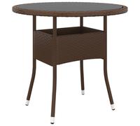 Vidaxl Garden Table 80X75 Cm Tempered Glass And Poly Rattan Brown Garden Tables