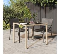 vidaXL Garden Table 90x90x75 cm Tempered Glass and Poly Rattan Beige UK
