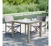 vidaXL Garden Table 90x90x75 cm Tempered Glass and Poly Rattan Grey