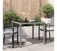 vidaXL Garden Table Tempered Glass and Poly Rattan Grey Patio Dinner Table