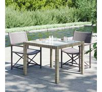 vidaXL Garden Table 90x90x75 cm Tempered Glass and Poly Rattan Grey UK HOT