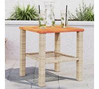 vidaXL Garden Table Beige 40x40x42 cm Poly Rattan Acacia Wood