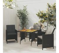 Garden Table Outdoor Patio Dining Tables Black Poly Rattan & Solid Acacia Wood