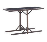 vidaXL Garden Table Brown 110cm Glass and Poly Rattan Outdoor Backyard Desk