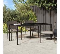vidaXL Garden Table Brown Tempered Glass and Poly Rattan Patio Dinner Table