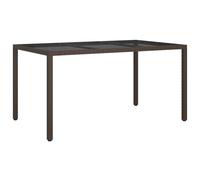 vidaXL Garden Table Tempered Glass and Poly Rattan Brown Patio Dinner Table