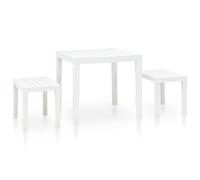 vidaXL Garden Table with 2 Benches Plastic White