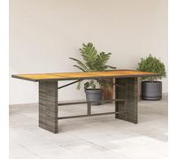 Garden Table Grey 190x80x75cm PE Rattan with Acacia Wood Top & Steel Powdercoat