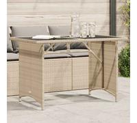 vidaXL Garden Table with Glass Top Outdoor Dining Table Beige Poly Rattan