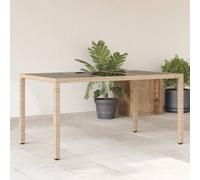 vidaXL Garden Table with Glass Top Beige 150x90x75 cm Poly Rattan
