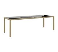 vidaXL Garden Table with Glass Top Beige Poly Rattan, Cream