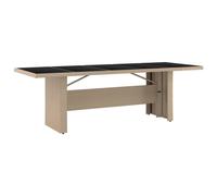 vidaXL Garden Table with Glass Top Beige Poly Rattan and Tempered Glass Table