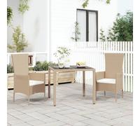 vidaXL Garden Table with Glass Top Beige Poly Rattan&Tempered Glass, Cream