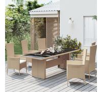 vidaXL Garden Table with Glass Top Beige Poly Rattan and Tempered Glass Table