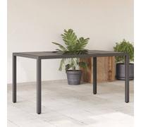 vidaXL Garden Table with Glass Top Outdoor Dining Table Black Poly Rattan