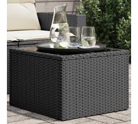 vidaXL Garden Table with Glass Top Black 55x55x37 cm Poly Rattan