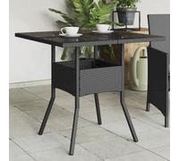 Vidaxl Garden Table With Glass Top Black 80X80X75 Cm Poly Rattan