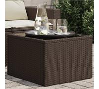 vidaXL Garden Table with Glass Top Outdoor Dining Table Brown Poly Rattan