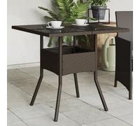 Garden Table Outdoor Dining Table Balcony Rattan Side Table with Glass Top