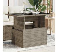 vidaXL Garden Table with Glass Top Outdoor Table Dining Table Grey Poly Rattan
