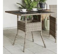 vidaXL Garden Table with Glass Top Grey 80x80x75 cm Poly Rattan
