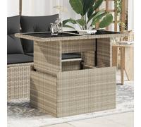 vidaXL Garden Table with Glass Top Light Grey 100x55x73 cm Poly Rattan