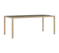 vidaXL Garden Table with Glass Top Outdoor Dining Table Beige Poly Rattan