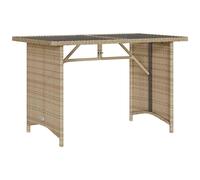 vidaXL Garden Table with Glass Top Beige 110x68x70 cm Poly Rattan