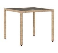 vidaXL Garden Table with Glass Top Beige 90x90x75 cm Poly Rattan