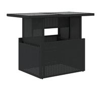 vidaXL Garden Table with Glass Top Outdoor Dining Table Black Poly Rattan