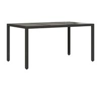 vidaXL Garden Table with Glass Top Outdoor Dining Table Black Poly Rattan