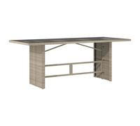 vidaXL Garden Table with Glass Top Outdoor Dining Table Light Grey Poly Rattan