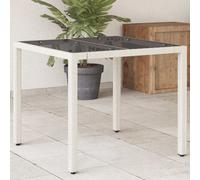 vidaXL Garden Table with Glass Top White 90x90x75 cm Poly Rattan