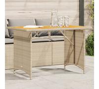 vidaXL Garden Table with Wooden Top Beige 110x68x70 cm Poly Rattan