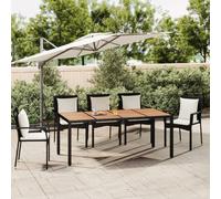 vidaXL Garden Table with Wooden Top Black Poly Rattan and Solid Wood Acacia