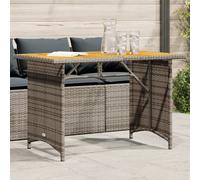 vidaXL Garden Table with Wooden Top Grey 110x68x70 cm Poly Rattan