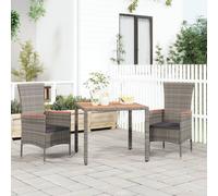 vidaXL Garden Table with Wooden Top Grey Poly Rattan and Solid Wood Acacia