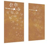 Garden Wall Panel Corten Steel Rusty 105x55cm Flower Cutout 2pcs Outdoor Setof2