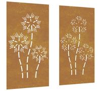 vidaXL 2pcs Garden Wall Decorations Corten Steel Flowers Design Outdoor Wall Art Weather-resistant Easy Installation Rusty Finish