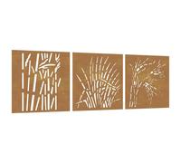 vidaXL Garden Wall Decorations 3pc 55x55cm Corten Steel Grass Design, Brown