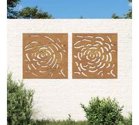 vidaXL Garden Wall Decorations 2pc 55x55cm Corten Steel Rose Design